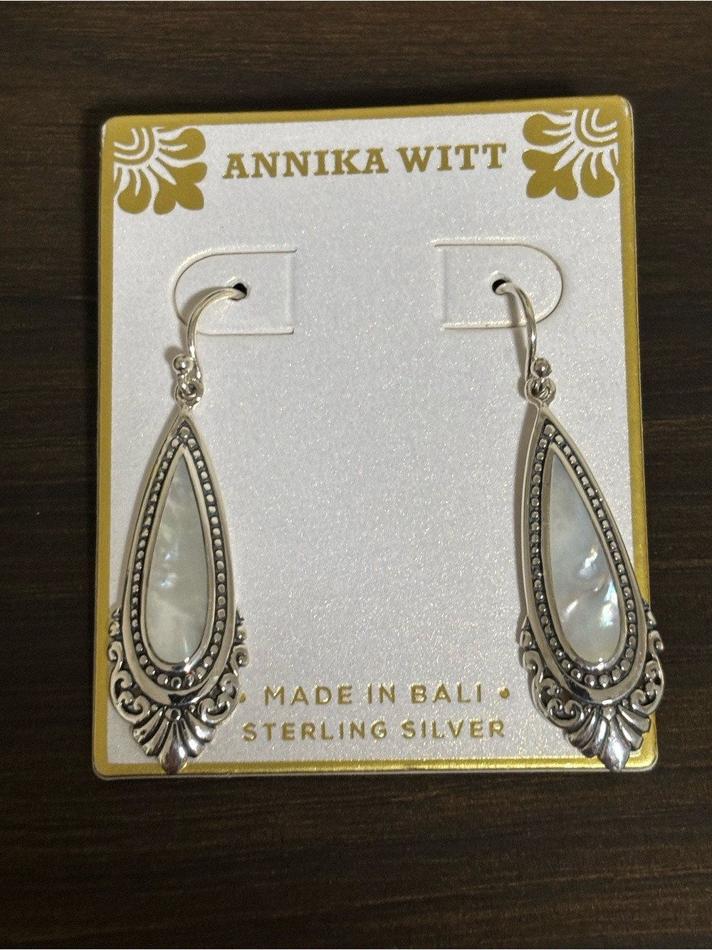Sterling Teardrop Dangle Earrings with White Inlay